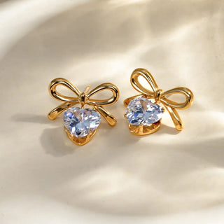 【IA1820】VSA1748  ラブ ジルコン ボウピアス 18K ゴールド PVDメッキ ステンレススチール 防水ピアス