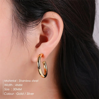 【IA1111】ドロップシッピング  18K ゴールドメッキ ステンレススチール 低アレルギー ピアス ビッグC型フープピアス デインティジュエリー