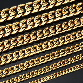【IA3630】カスタム ステンレススチールジュエリー ネックレス 14K/18Kゴールドメッキ 厚めのマイアミキューバンリンクチェーン ネックレス メンズ＆ウィメンズ用