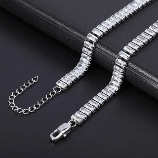 【IA3584】ヒップホップ ステンレススチール バゲット キュービックジルコニアCZ アイスアウトテニスチェーンネックレス