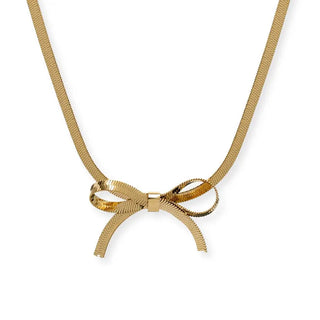 【IA1648】ファッション ステンレススチール 18K ゴールドメッキ 卸 ヘリンボーンチェーン ボウピアス ネックレスセット