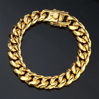 【IA3630】カスタム ステンレススチールジュエリー ネックレス 14K/18Kゴールドメッキ 厚めのマイアミキューバンリンクチェーン ネックレス メンズ＆ウィメンズ用