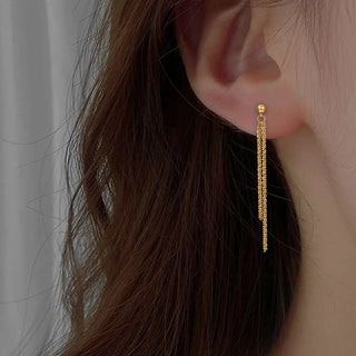 【IA1106】ファッションジュエリー ステンレス チタン スチール 14K ゴールドメッキ スレッダーピアス ロングチェーンスタッドピアス