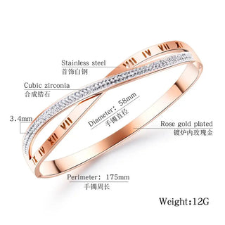 【IA1972】ブレスレット ヨーロッパ アメリカ ステートメント ステンレススチールジュエリー ジルコン レディース ローズゴールド X 形バングルブレスレット