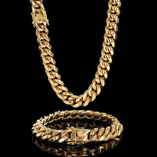 【IA3034】10mm ステンレススチールキューバンリンクブレスレット 男女兼用 ゴールドメッキ ヒップホップ キューバンチェーンブレスレット パーティーギフト用