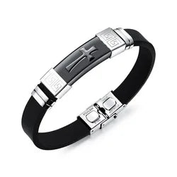 【IA2739】ファッションデザイン、プロフェッショナルメンズ、トリプルカラーステンレススチールシリコンクロスブレスレットバングル