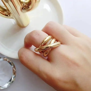 【IA1070】ファインジュエリーリング ステンレススチール ミニマリスト編み込みリング 女の子用 18K ゴールドメッキ