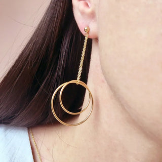 【IA1267】ファッションピアス 316 ステンレススチール サークルループペンダント ドロップピアス ステートメント 14k ゴールドメッキ