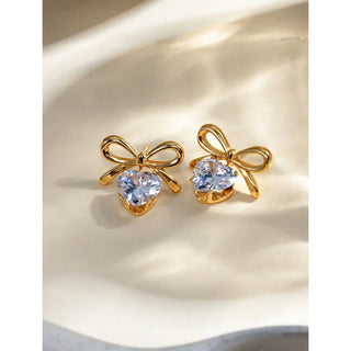 【IA1820】VSA1748  ラブ ジルコン ボウピアス 18K ゴールド PVDメッキ ステンレススチール 防水ピアス