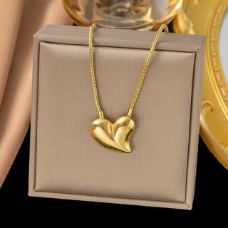【IA0723】ヴィンテージステンレススチール 18K ゴールドメッキ コントラストのある不規則なハートネックレスピアス 女性用ジュエリーアクセサリー