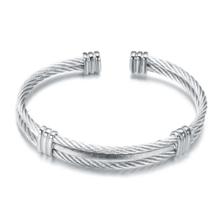 【IA3645】316L ステンレススチール チャンキー ツートーン ツイストワイヤーカフブレスレット ジュエリー メンズ用 ノンターンニッシュ 防水ケーブルカフバングルブレスレット