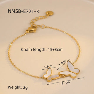 【IA4117】ファッションブレスレット＆バングルゴールデンブレスレットレディース用シェルバタフライチャームステンレススチール細チェーンブレスレット