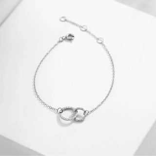 【IA1156】品質の結婚式＆誕生日ギフト インターロッキング ダブルサークルチェーンブレスレット ステンレススチールジュエリー 女の子用