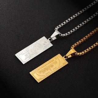 【IA3599】ファッションストリートスタイル ステンレススチールジュエリー ドルペンダント 18Kゴールド ワンミリオンUSドル ビルペンダント ボックスチェーンネックレス