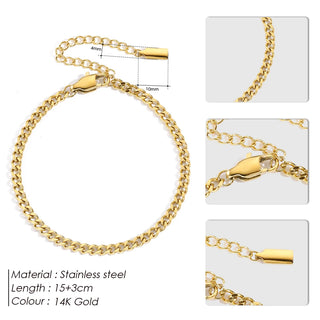 【IA1089】ファッションジュエリーブレスレット PVD ゴールドメッキ 調整可能 ステンレススチール キューバンチェーンブレスレット 男女用