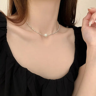 【IA2981】ミニマリスト 不規則 ファッション ジュエリー 925 スターリングシルバー フレッシュウォーターパール ネックレス レディース用