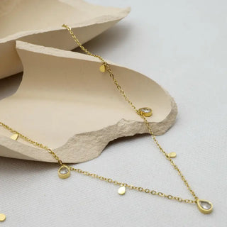 【IA1919】VSB1936  ドロップ ジルコン ペンダント ネックレス 18K ゴールド メッキ ステンレス フェードレス ネックレス