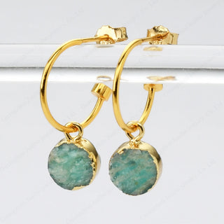 【IA1537】ラウンド ムーンストーン ジェムストーン 1mm フープ ピアス 女性 ステートメント ピアス 女性用 18k ゴールド
