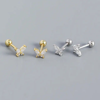 【IA2937】925スターリングシルバー キュービックジルコニア バタフライ 女性用スタッドピアス S925シルバー バタフライスタッドピアス 女の子用