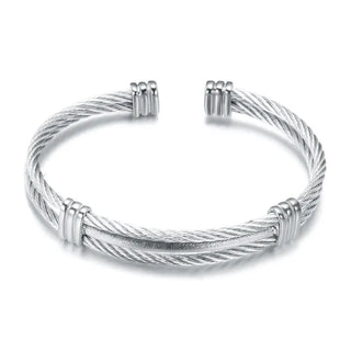 【IA3645】316L ステンレススチール チャンキー ツートーン ツイストワイヤーカフブレスレット ジュエリー メンズ用 ノンターンニッシュ 防水ケーブルカフバングルブレスレット