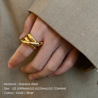 【IA1070】ファインジュエリーリング ステンレススチール ミニマリスト編み込みリング 女の子用 18K ゴールドメッキ