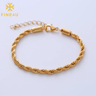 【IA3668】ファッションヒップホップ ノンターンニッシュジュエリー ゴールドメッキ ステンレススチール ツイストロープリンクチェーンブレスレット レディース用