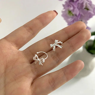 【IA2036】ボウノットピアス 925 スターリングシルバー クリップオンピアス 女性用