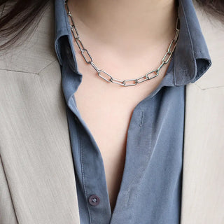 【IA3685】ヒップホップ シンプル ファッションジュエリー ゴールドプレーティング 厚手 ステンレススチール ペーパクリップチェーンネックレス