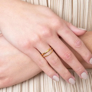 【IA1065】ダブルレイヤーリング ステンレススチール 18K メッキ ゴールド 韓国風 調整可能 ファッションジュエリーリング