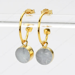 【IA1537】ラウンド ムーンストーン ジェムストーン 1mm フープ ピアス 女性 ステートメント ピアス 女性用 18k ゴールド