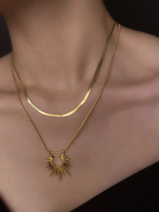 【IA1808】ヴィンテージ 18K ゴールドメッキ チタン スチール サンフラワーペンダント ネックレス 色褪せしない ステンレススチール ジオメトリックネックレス レディース用