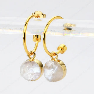 【IA1537】ラウンド ムーンストーン ジェムストーン 1mm フープ ピアス 女性 ステートメント ピアス 女性用 18k ゴールド