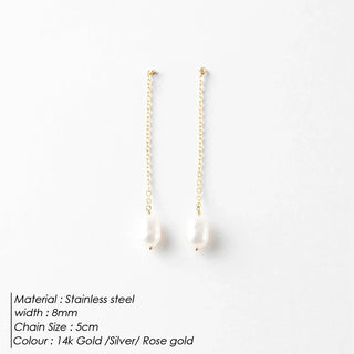 【IA1103】ドロップシッピング ステンレススチールジュエリー ゴールドメッキ フレッシュウォーターパールチェーンピアス ファインジュエリーピアス フープ 女性用