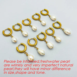 【IA1087】ファッション ファインジュエリー ゴールドメッキ ピアス ステンレススチール ダンディー フレッシュウォーターパールペンダント ピアスフープ 女性用