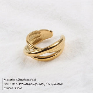 【IA1070】ファインジュエリーリング ステンレススチール ミニマリスト編み込みリング 女の子用 18K ゴールドメッキ