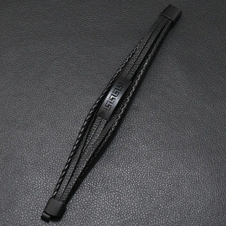 【IA2729】ステンレススチールロープメンズマグネットバックル、マルチレイヤーシンプルウーブンレザーブレスレット