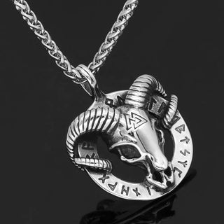 【IA2847】オーディンサイン ノースバイキングネックレス ステンレススチール ゴートホーンペンダントネックレス ルーン メンズチャームペンダント