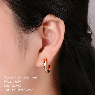 【IA1111】ドロップシッピング  18K ゴールドメッキ ステンレススチール 低アレルギー ピアス ビッグC型フープピアス デインティジュエリー